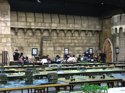 The Hobby Campers were corralled behind a rope barrier in a corner of the gaming area with some tables reserved for their use